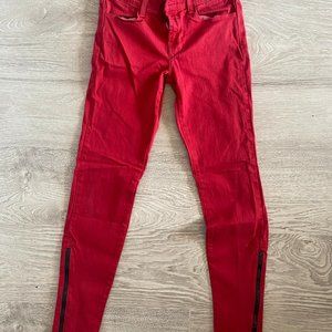 J BRAND Red Zippered Skinny Jeans